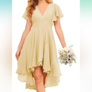 Champagne Colored Lace-up Bridesmaid Dress